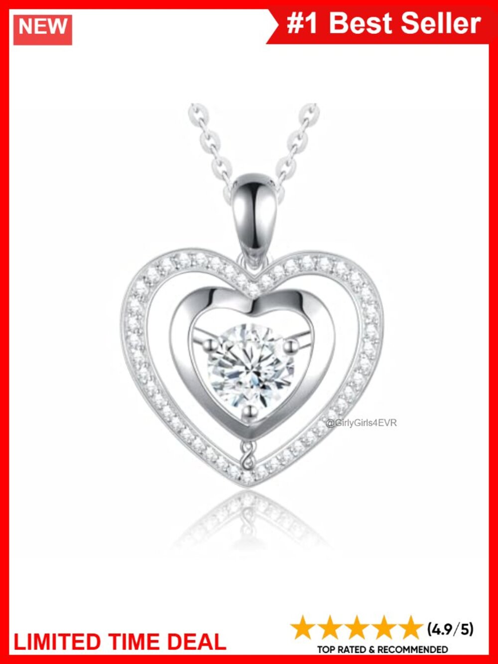 Moissanite Heart Necklace 925 Sterling Silver Pendant Anniversary Gift for Her